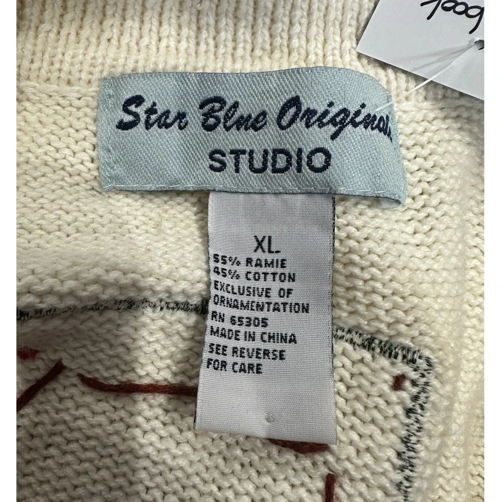 90s Star Blue Originals Cream Brown Storybook Winter Snowman Patchwork Vest XL - Picture 4 of 4